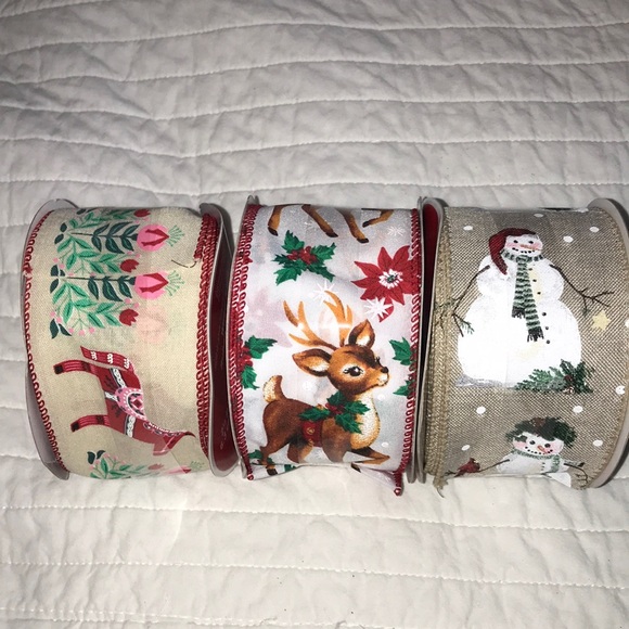Three spools of wired ribbon celebrate it! Christmas motifs Snowman reindeer - Picture 1 of 2